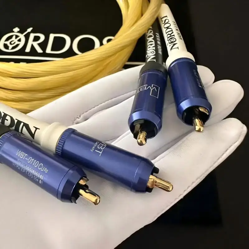 1 par de cabo de sinal rca dourado duplo lótus prata esterlina cabo amplificador de cd de áudio