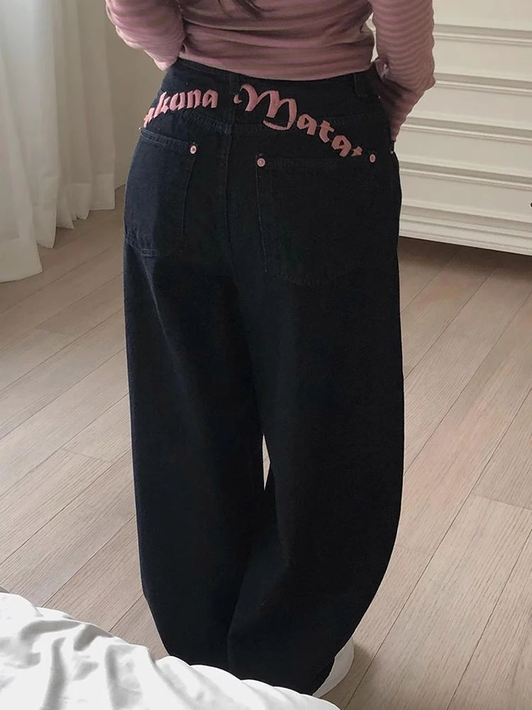 Sli Hoge Taille Afslanken Lange Denim Jeans Dames Lente Nieuwe Zoete Cool Pittige Meisje Geborduurde Letter Print Casual Brede Le...