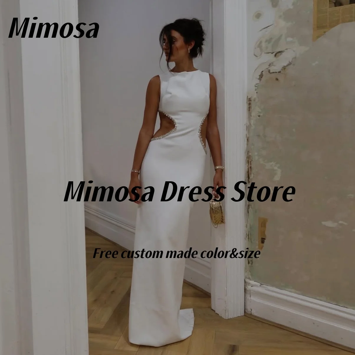 

Mimosa 2025 Sexy Backless Prom Dresses with Beading O-Neck Evening Gowns Bride Wear Wedding Party Dress Customized