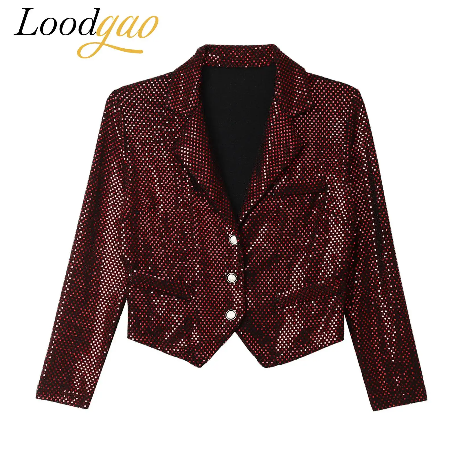 

Women's Sequin Disco Dance Jacket Fashion Streetwear Bolero Crop Blazer Club Festival Party Costume Lapel Cardigan Outerwear