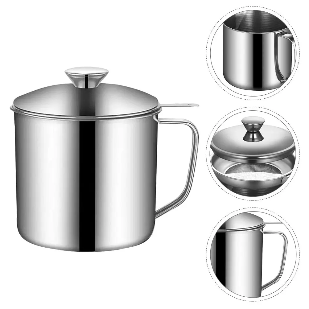 Stainless Steel Oil Strainer Jug 2 Pack Fine Mesh Grease Filter Container with Non Slip Handle for Deep Fryer