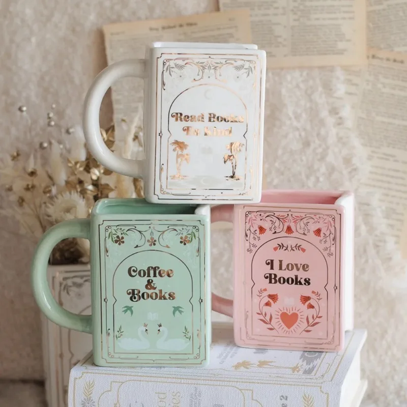 Ceramic Coffee Cup Book Shaped Mug with Handle Creative Coffee Cup Novelty Tea Hot Chocolate Unique Gift for Book Lovers Readers