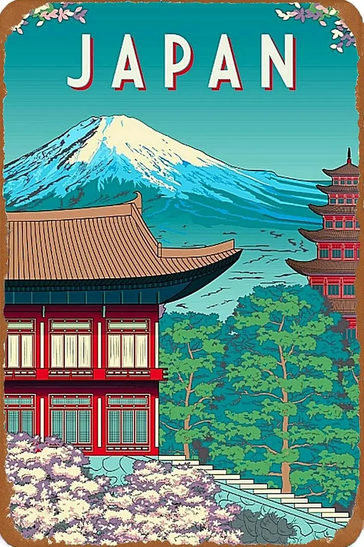 Muroanmi Rustic Vintage Look Metal Signs Mt. Mount Fuji Japan Japanese Asia Asian Retro Travel Art Print Tin Poster Wall Decor f