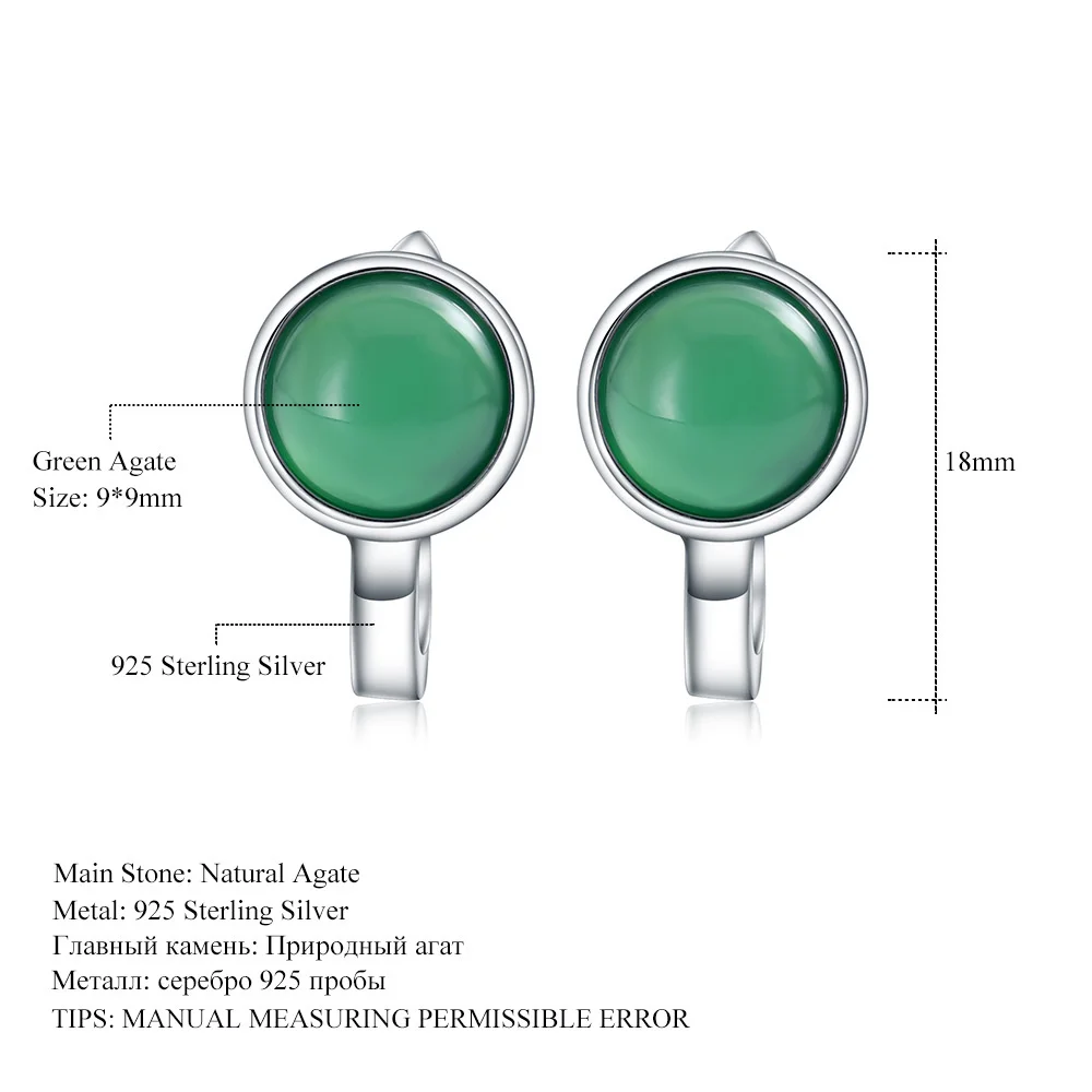 genuine Luxury brand real jewels Natural Green Agate Personalized Simple s925 Sterling Silver Inlaid Colorful Treasure Earrings