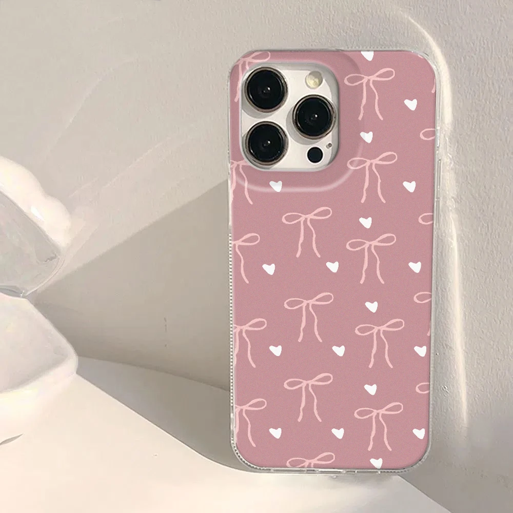

INS Bow Pattern Phone Case for iPhone16/15/14/13/12/11/ProMax/Pro/Plus Fashion Friend Gift Aesthetic Phone Case