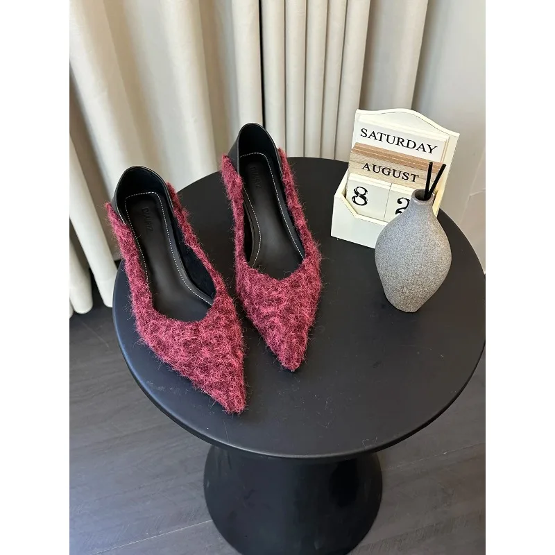 

Pointed Toe Women Pumps Shallow Slip on Thin Mid Heels Black Red Green Office Work Pumps Thin Mid Heels Fashion Party Pumps Shoe