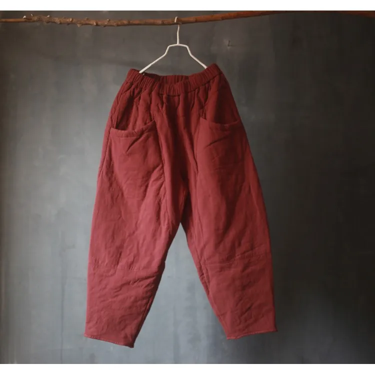 Pantalon de Yoga rétro en coton et lin pour femme, ample, grande taille, chaud, Harlan, artistique, décontracté, automne hiver