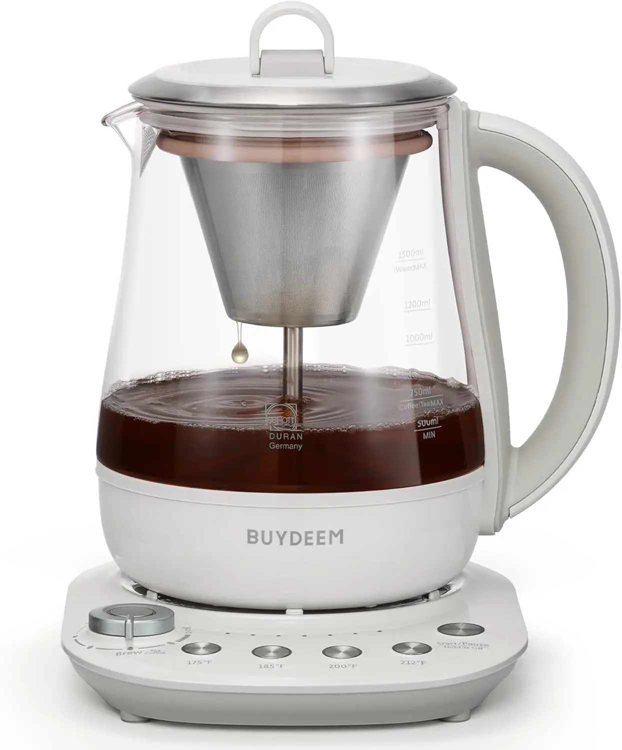 Electric Tea and Coffee Maker with 6 Brew Strengths, 4 Temperatures, Auto Keep Warm, Boil Dry Protection, Oat White