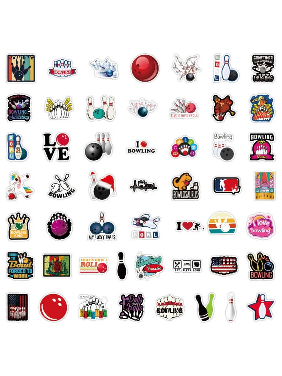 50 Bowling Sports Series Graffiti Stickers, Car Trunk, Skateboard, Water Glass, Refrigerator Waterproof Stickers