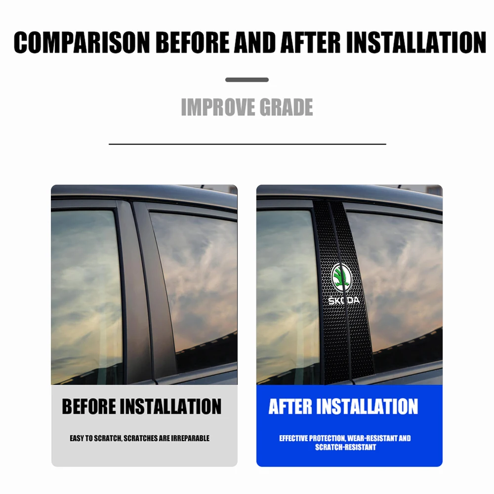 

Skoda Logo Car B Pillar Protective Sticker Honeycomb Texture Window Pillar Trim Cover Auto Exterior Decoration