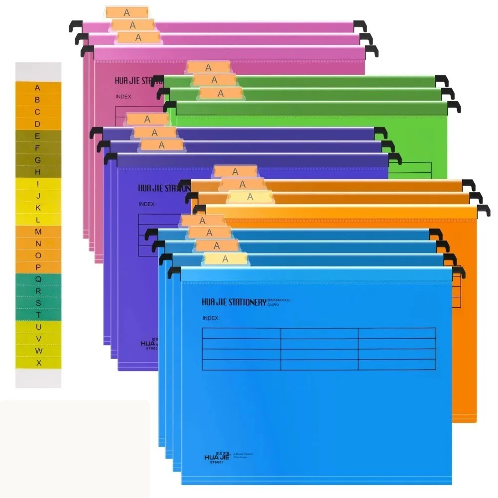 12pcs A4 Quick Labor Folder PVC Classification A4 Suspension Files with Hook Color Random Hanging File Folders Home Organization