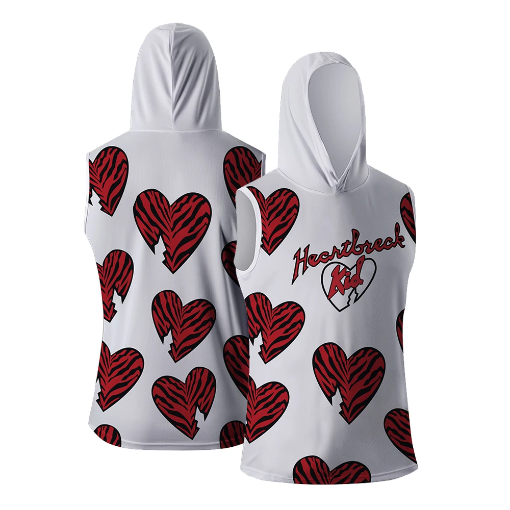 الرجال ProSphere الأبيض شون مايكلز WrestleMania 10 القلب طبق الاصل تانك القمم سريعة الجافة مقنعين سترة رياضية الصالة الرياضية أكمام هوديي #1