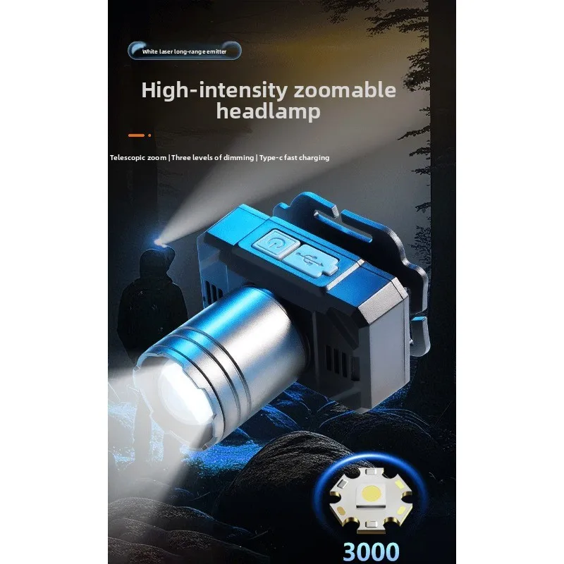 High-Power High-Brightness Night Fishing White Laser Flashlight: Long Battery Life, Rechargeable, Telescopic Dimming, Focusable
