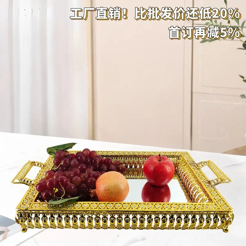 Household glass mirror decorative storage plate, square lace snack plate