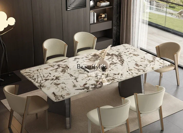 

Imported Snow Mountain Flying Fox Marble Square Table Large Flat High-end Natural Luxury Stone Dining Table Customization