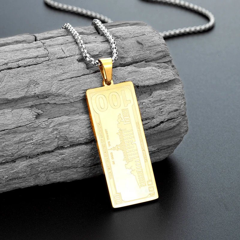 Dollar Sign Titanium Steel Pendant Golden Plated/Steel Color Hip Hop Bling Unisex Chain Necklace Money Charm For Men Women Gifts