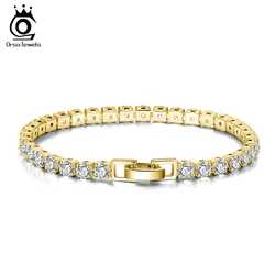 ORSA JEWELS 14K Gold Plated 925 Silver 2/3/4mm Cubic Zirconia Luxury Tennis Bracelet for Women Chain Bracelet Jewelry SB91