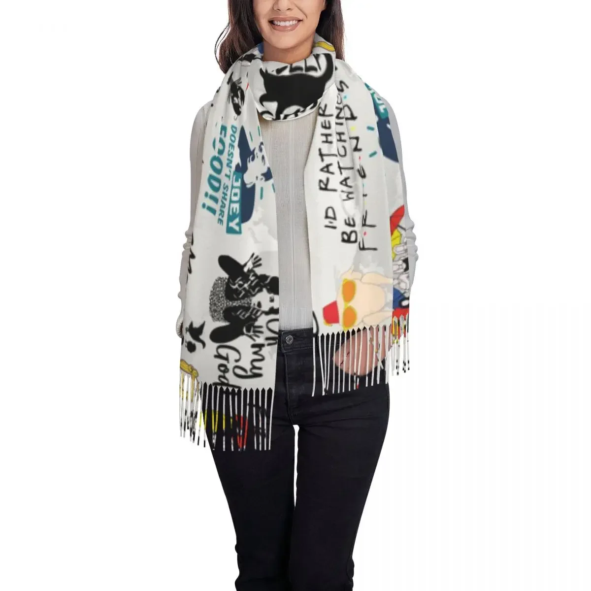 Funny Friends Collage Scarf Wrap Women Long Winter Warm Tassel Shawl Unisex TV Show Scarves