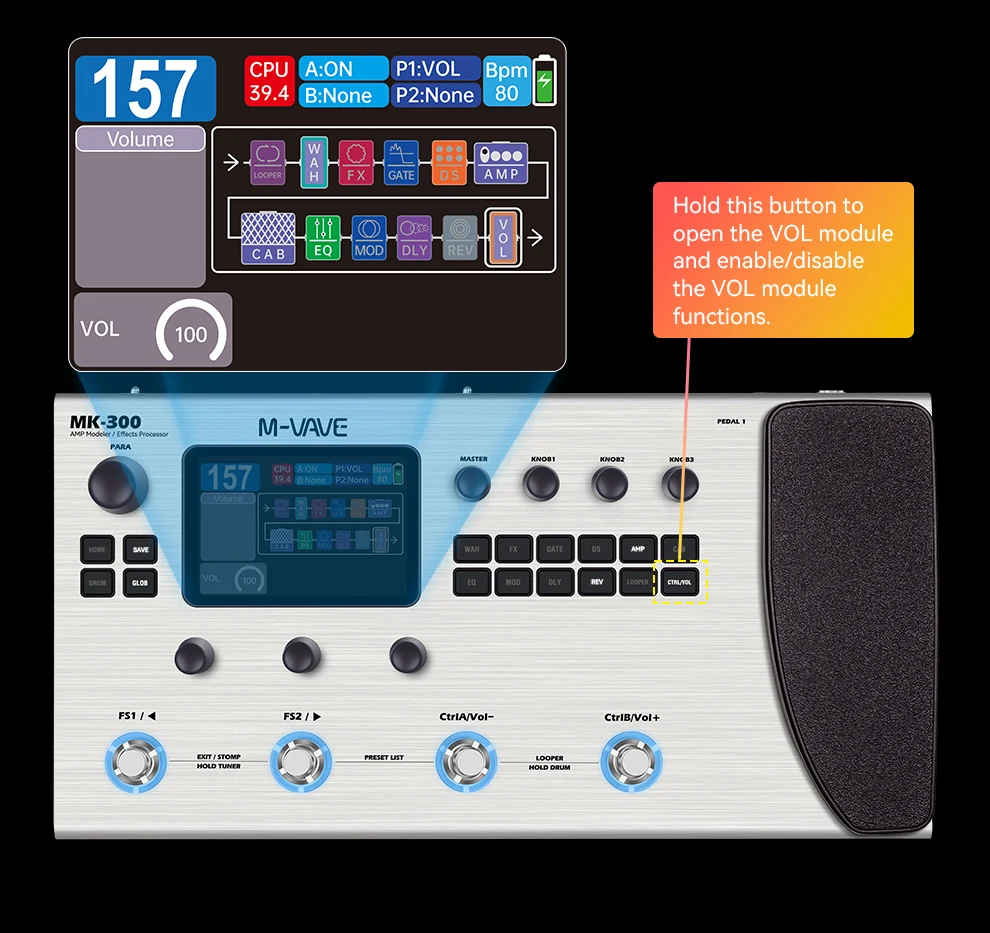 معالج M-VAVE MK-300 الشامل متعدد التأثيرات |   ANN النمذجة العصبية 120AMP/360FX بطارية 10 ساعات + 300s Looper + 128 طبل MIDI DAW