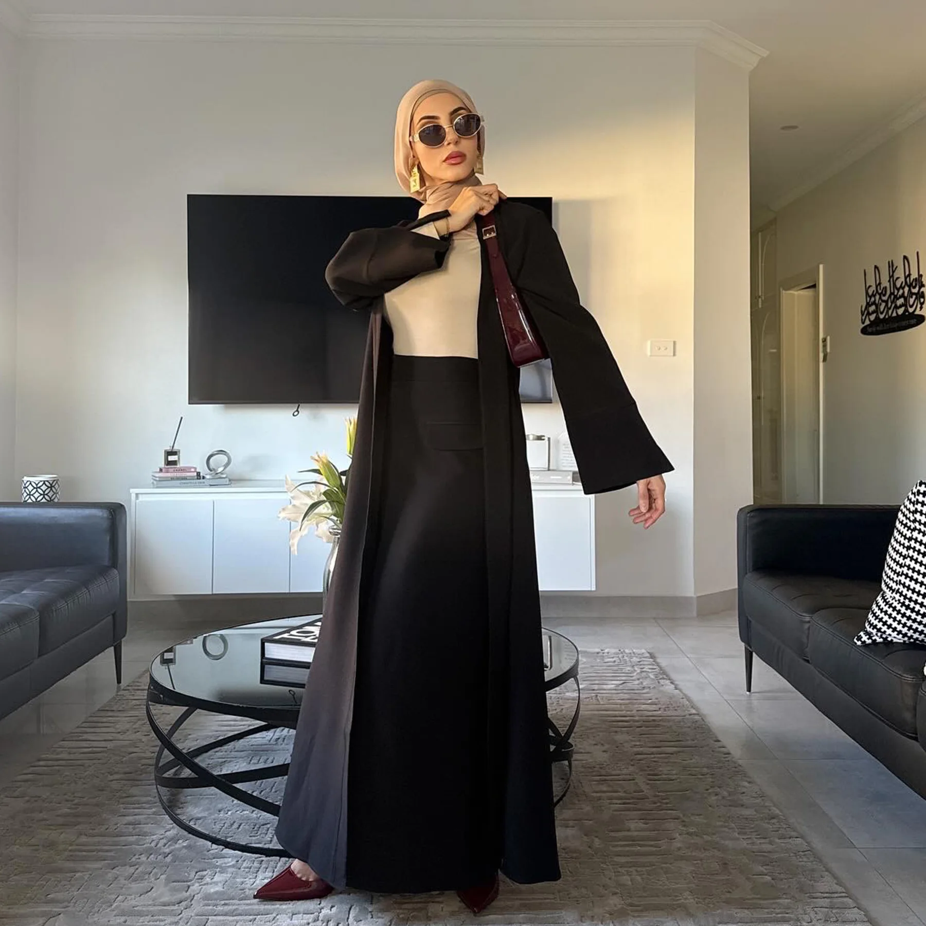 Eid Ensembles Musulmanes Femmes Kimono Cardigan Jupe 2 Pièces Robe Turquie Tenue Islam Vêtements Dubaï Abaya Costume Ensemble Femme Musulmane