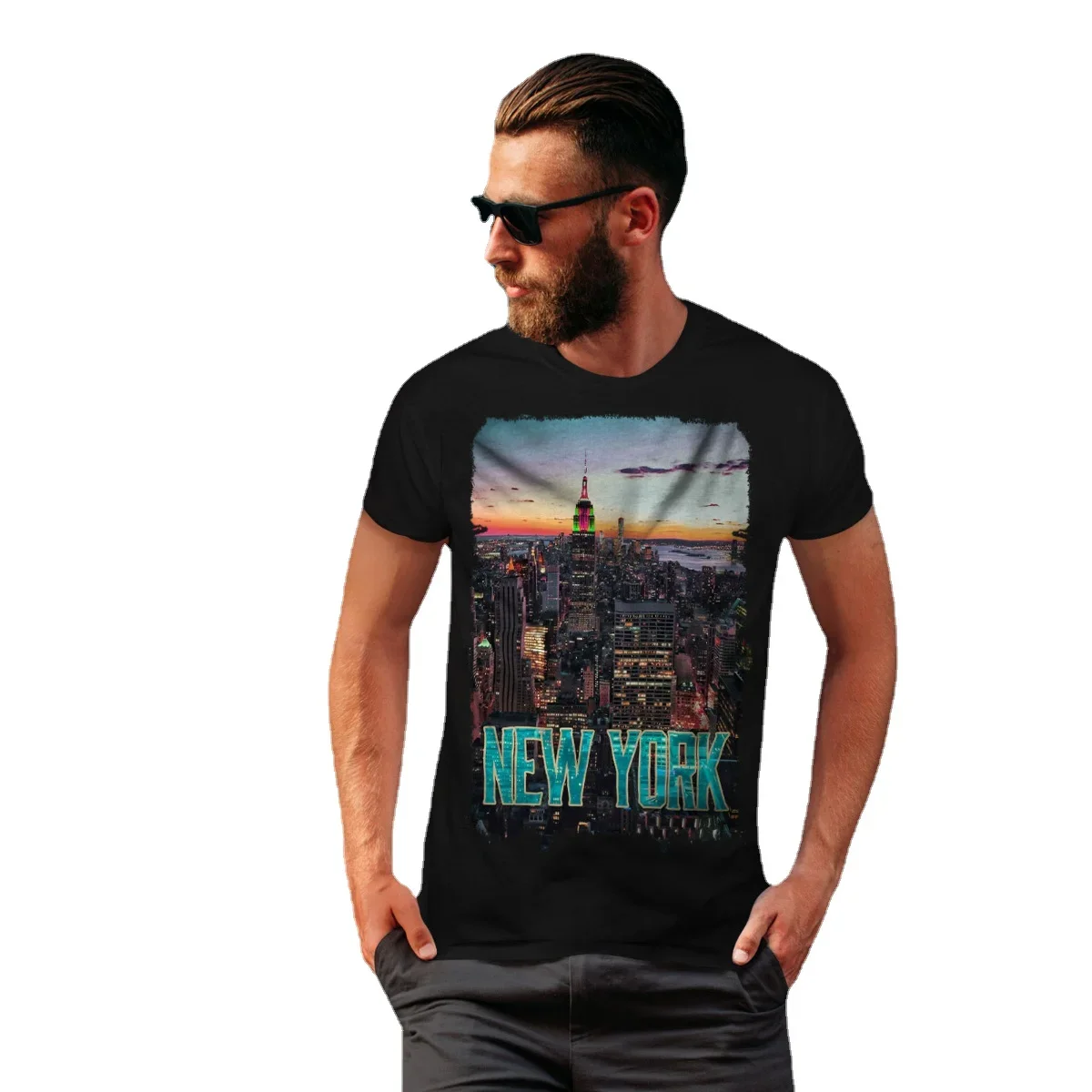 Men's Fashion New York Sunset City Graphic Design Printed T-Shirt. Summer Cotton Short Sleeve O-Neck Unisex T Shirt New S-3XL