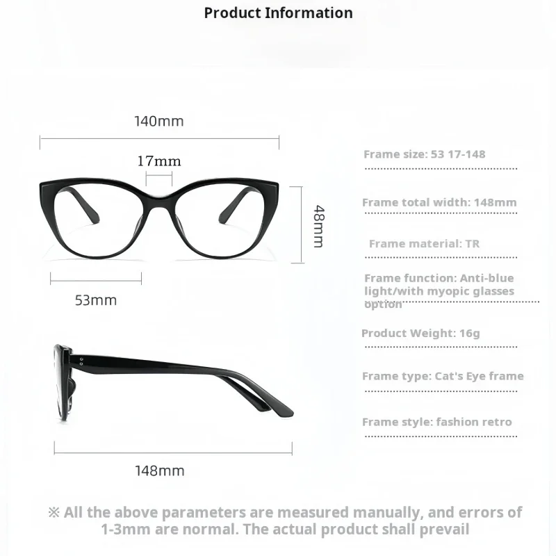 نظارات عين القطة النسائية الراقية من OLLYMURS TR90 ريترو خفيفة للغاية إطار نظارات طبية بصرية TR81132