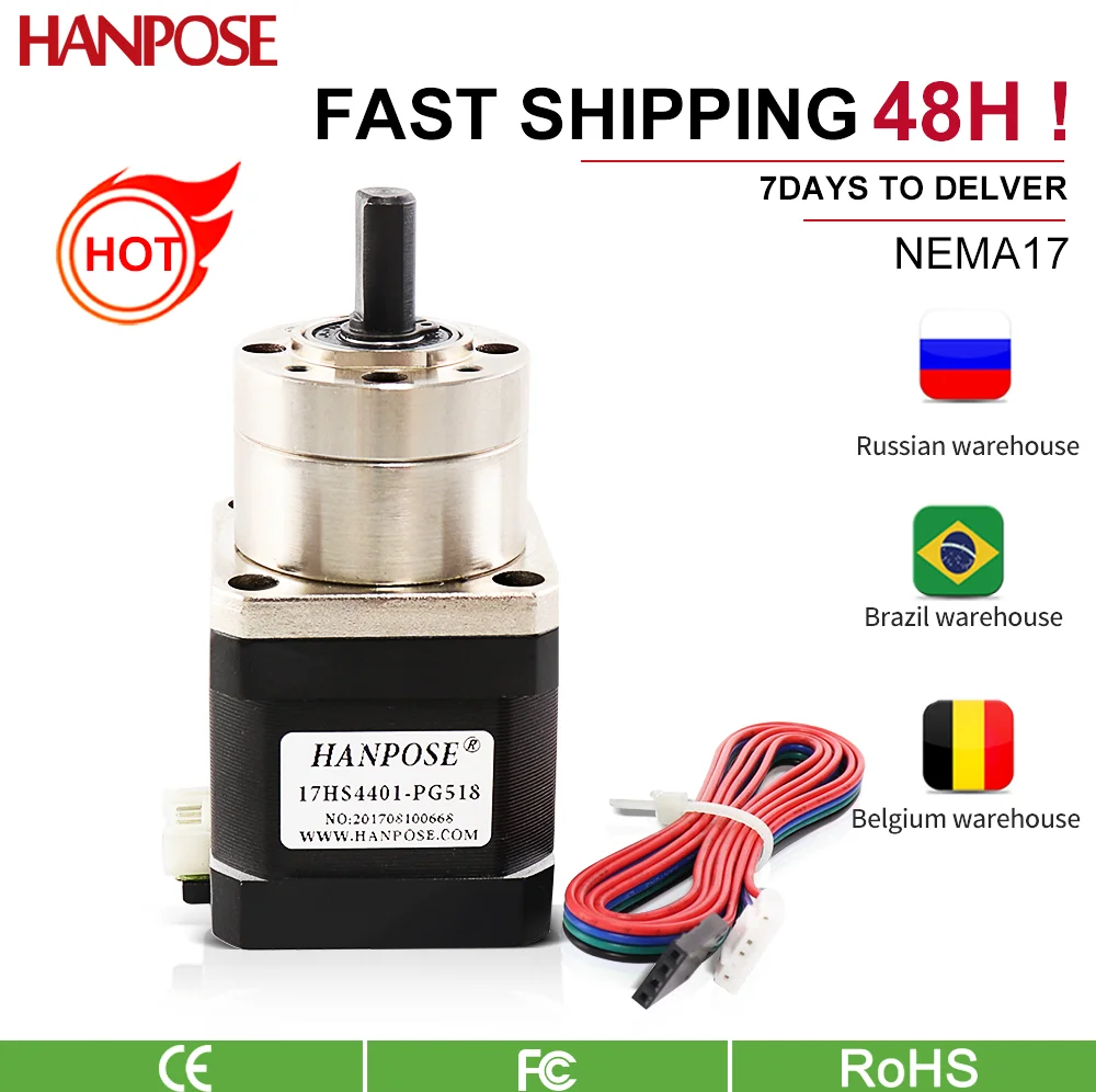 HANPOSE Nema17 17HS4401S-PG5.18：1 Extruder Gear Stepper Motor Ratio Optional Planetary Gearbox Step  Geared for 3D Printer