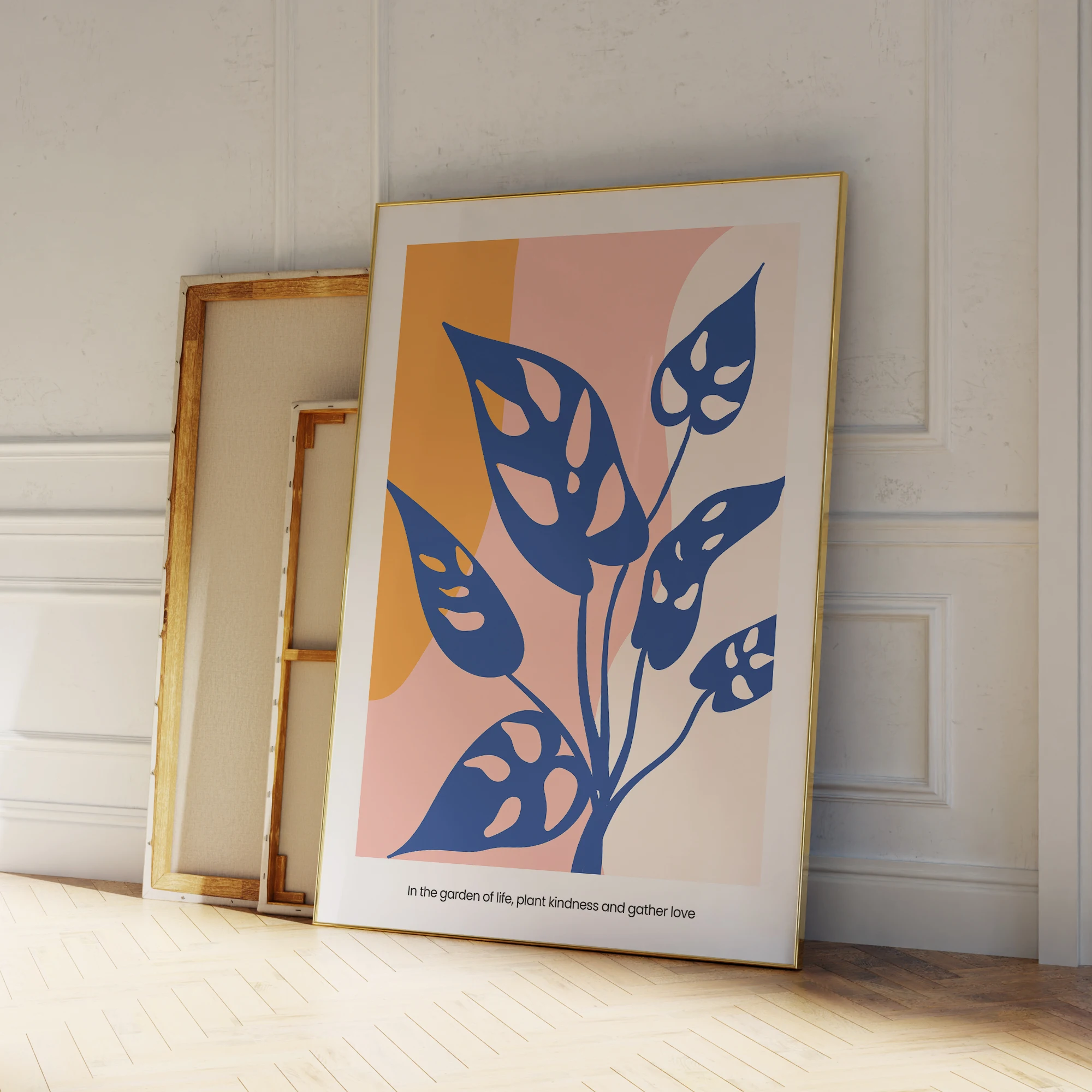Moderne blaue und orange Druck abstrakte botanische Wand Kunstdrucke Leinwand Malerei Poster Bild für Wohnzimmer Home Decor
