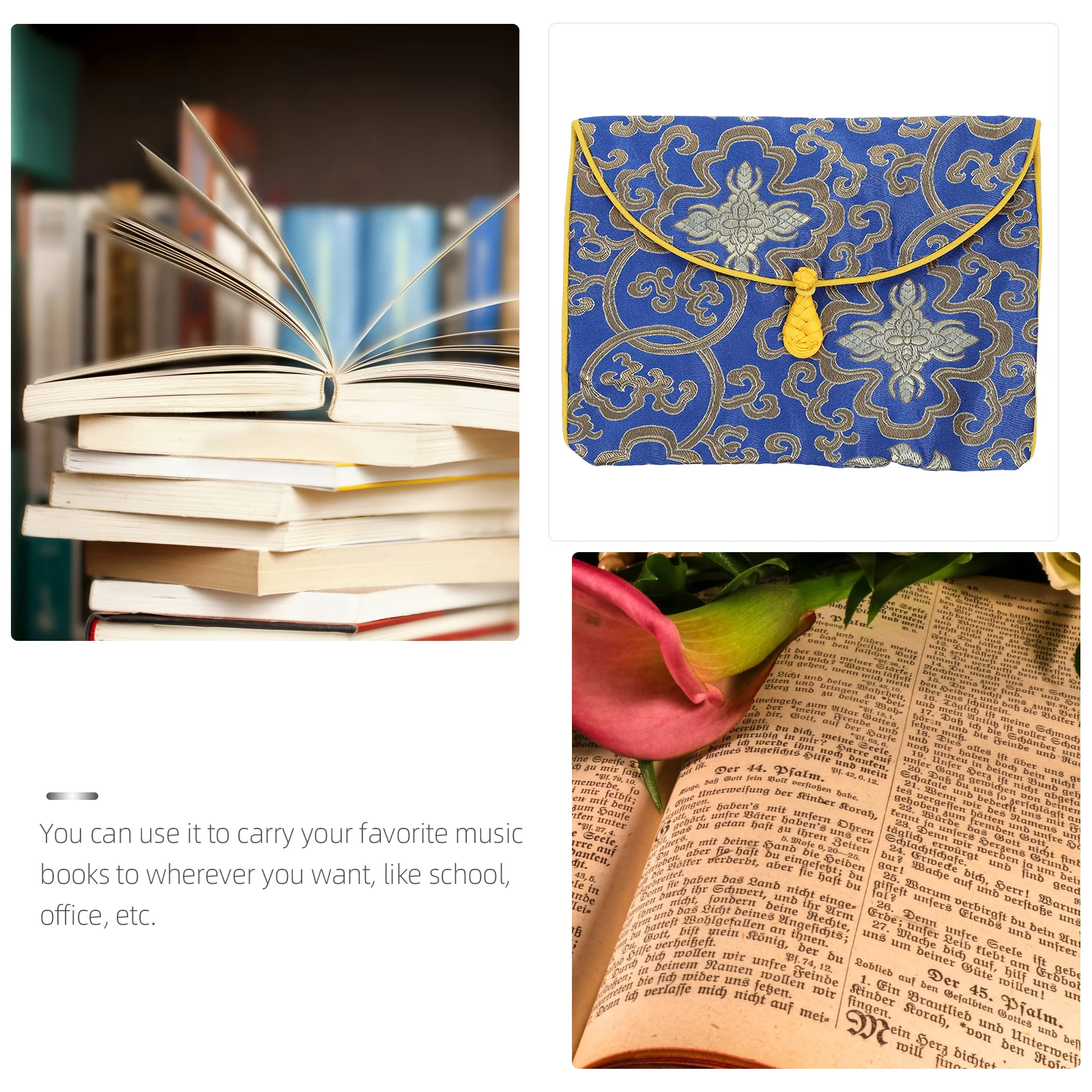 

Embroidery Music Books Storage Pouch Small Compact Bag for Travel School Office Vintage Ethnic Style Scriptures