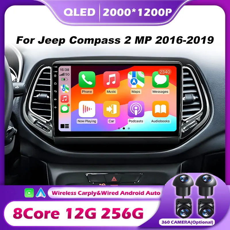 Radio para Auto Android 16 para Jeep Compass 2 MP 2016-2019, Reproductor Multimedia para Auto, Navegación GPS, Carplay Inalámbrico, Unidad Principal