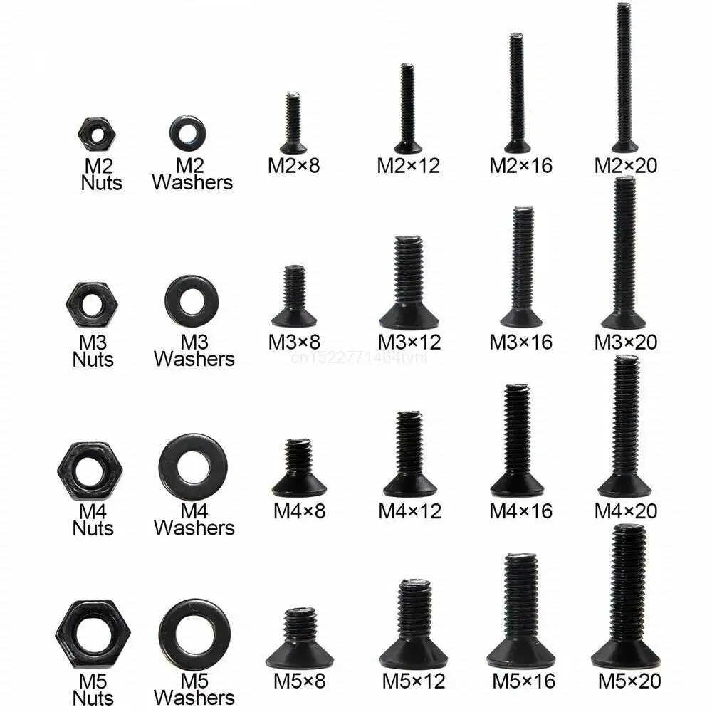 1120pcs M2 M3 M4 M5 Hex Socket Screw Set Carbon Steel Flat Round Cap Head Screws Bolts and Nuts Assortment Kit with Storage Box
