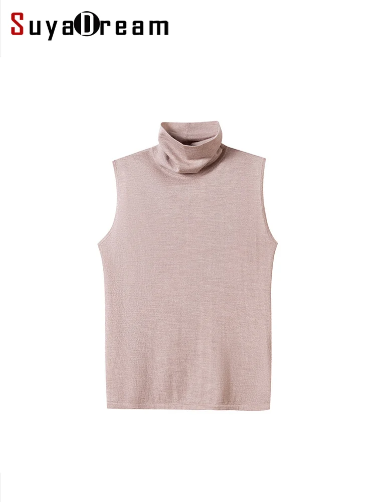 SuyaDream-Chaleco de cuello alto de lana merina para mujer, jerseys cómodos de hilo fino, suéteres elegantes de color negro carbón, 100%, otoño e