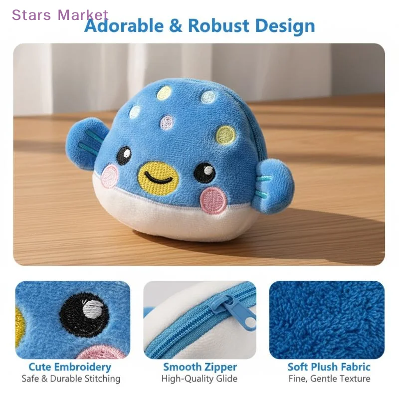 New 1Pcs Plush Zipper Coin Wallet Fashion Cute Pufferfish Mini Coin Purse Women's Small Change Bag Key Earphone Pouch