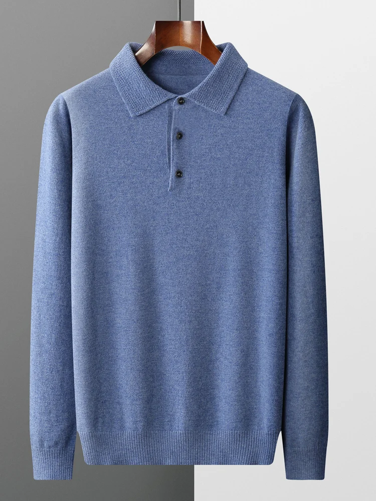 Mode Herbst Winter Neue Kaschmir Pullover männer 100% Merino Wolle Pullover Beiläufige Lose POLO Gestrickte Unten Hemd Jacke Hemd