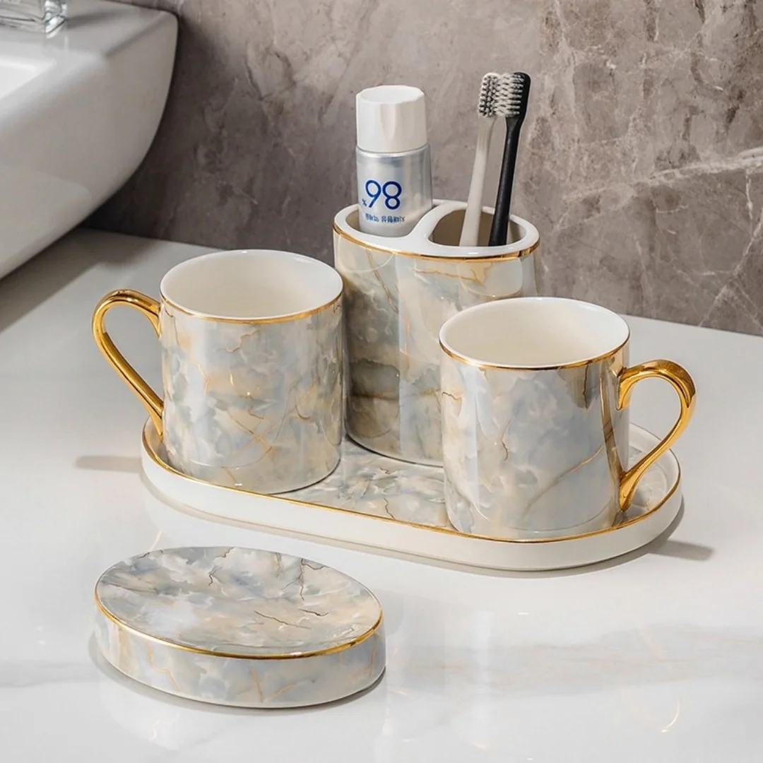 Ceramic Bathroom Accessories Set Bathroom Supplies Ornament for Gift Giving Mouthwash Cup Tooth brush Cup Set Toilet Accessories