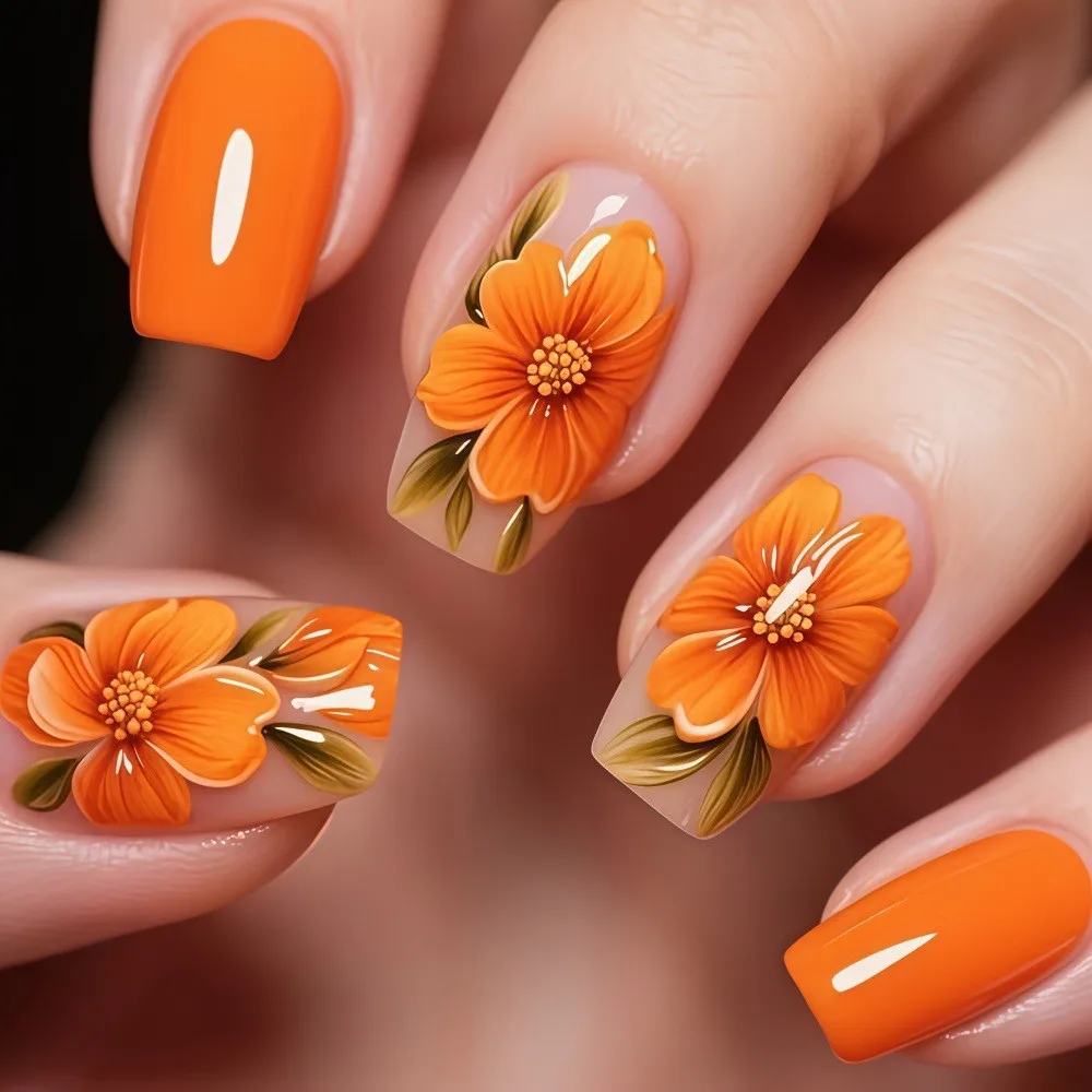 

3D Floral Press On Nails Full Cover Nail Tips Glue-Free For Beginners Women Daily Holiday Press on Nails Flower Design Fake Nail