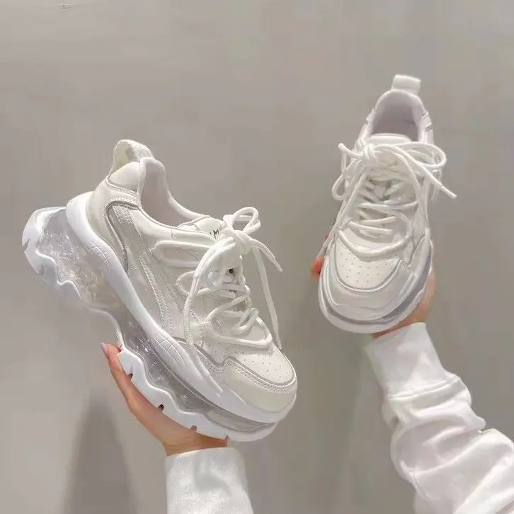 Jelly platform women's shoes spring new fresh trend transparent sports casual height increase air cushion dad shoes