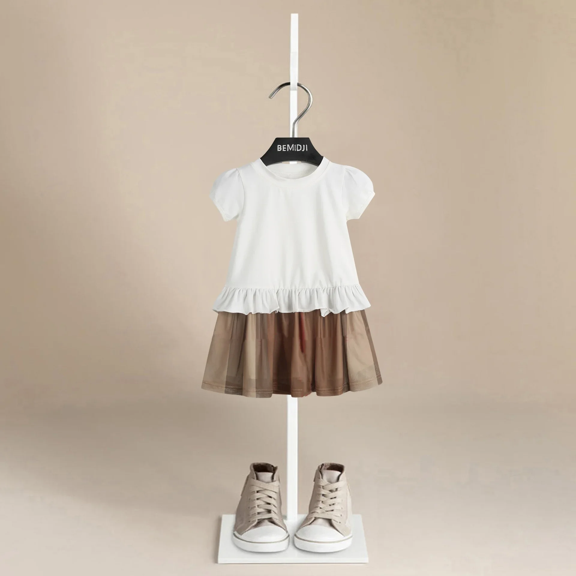Girls Summer New Style Short Sleeve Children Dresses  Little Girl Summer Princess Vest Party  Splicing Striped Suspender Skirt