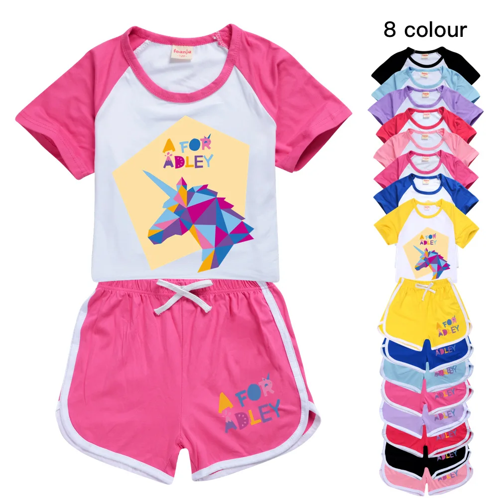 Summer Children Clothing T-Shirts+Shorts 2pcs Outfits Girls Sports Suit Baby Girl Tracksuit A for adley Set Kids Clothes Pyjamas