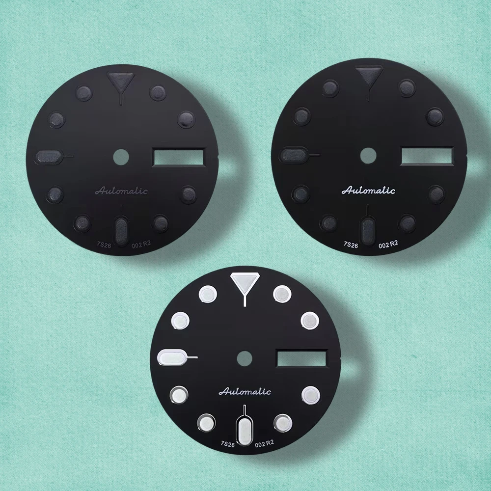 

28.5mm S 5 Logo SKX007 Black Dial Suitable for NH36/4R36 Movement Green Luminous Dual Calendar Watch Modification Accessories