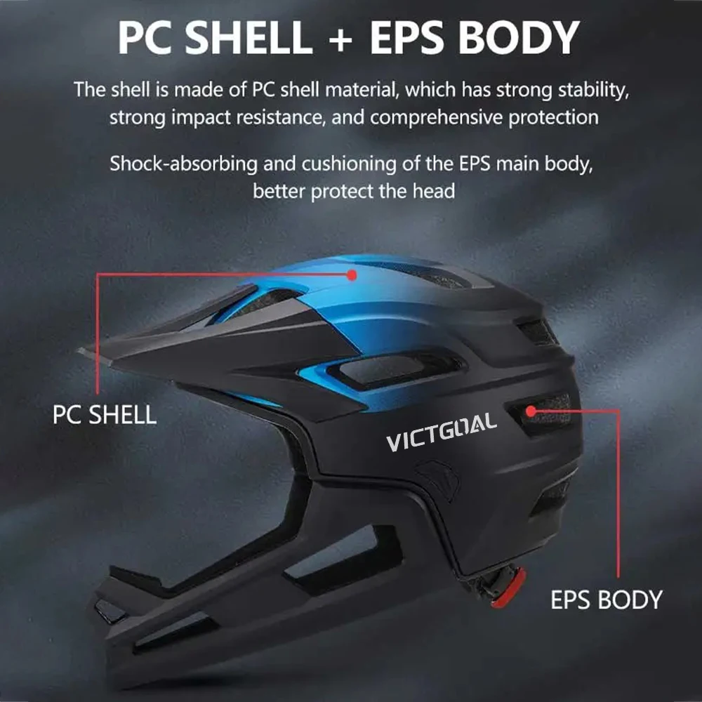 VICTGOAL Bicycle Full Face Helmets Adults Detachable Full Head Protection Gear Men Women BMX MTB Bike Riding Cycling Safety Caps