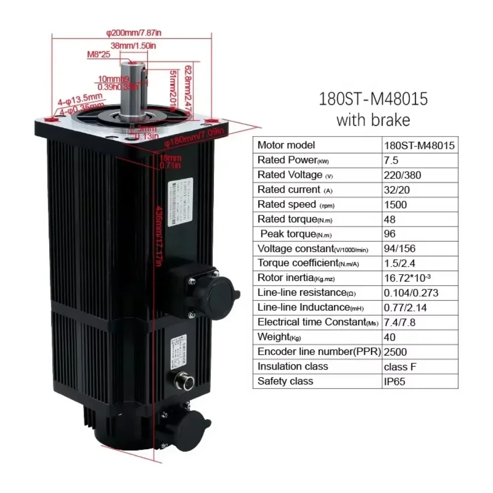 HLTNC High Power High Speed Servo Motor Set-180ST-M48015-380V+T3A-H75F-RANF 48NM 7.5KW 220/380v For CNC
