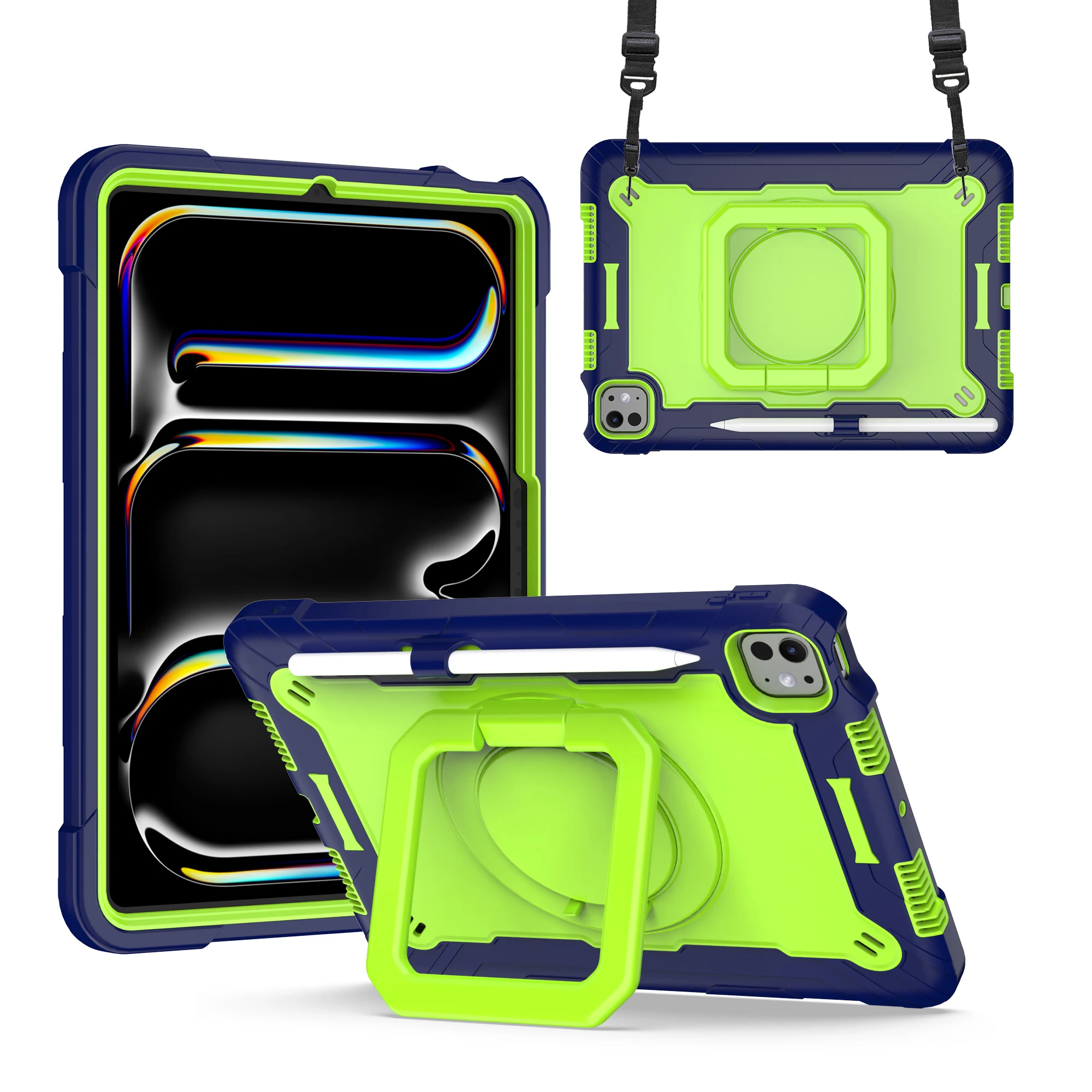Rotating Handle Grip Case Universal For iPad Pro 11 2025 M5 2024 M4 A3357 A3358 A3359 A2836 A2837 A3006 Stand Cover Neck Strap