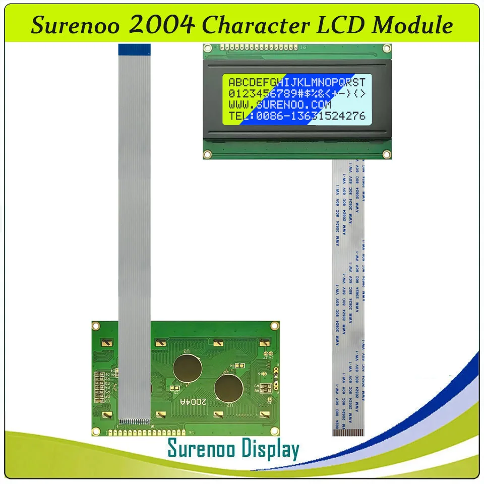 Surenoo 16P/1.0 FFC 204 20X4 2004 STN FSTN Positive Character LCD Module Display Screen LCM w/ White Yellow Green LED Backlight