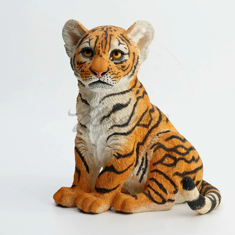 Sitting Baby Tiger Cub Resin Figurine Realistic Striped Tiger Sculpture Wildlife Animal Desktop Ornament Home Decoration Gift