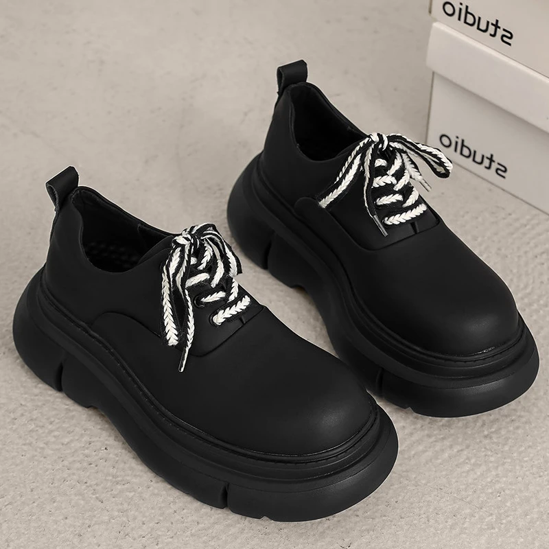 England style men casual party prom natural leather shoes lace-up oxfords platform shoe black designer sneakers trendy footwear