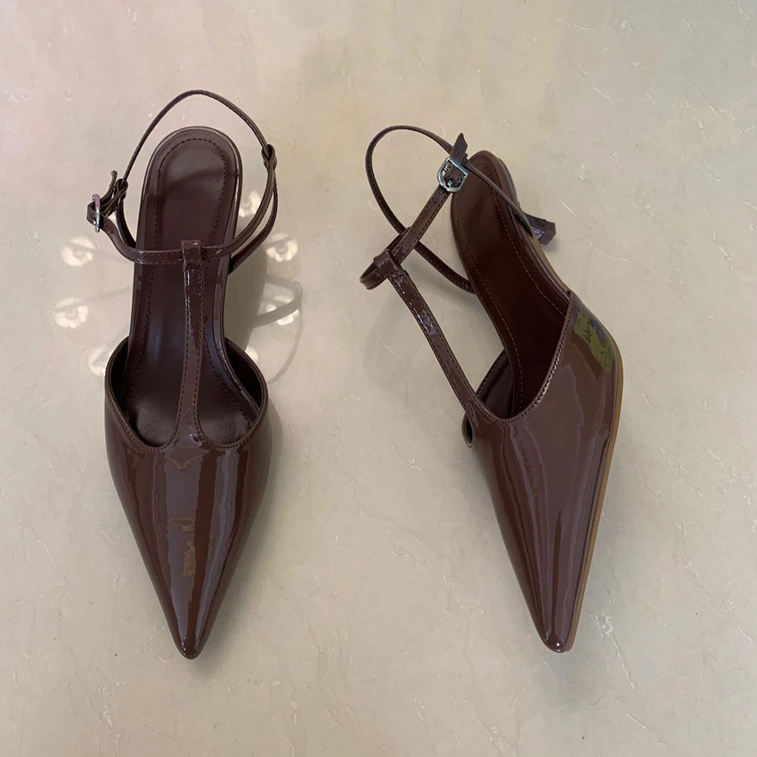 Summer Modern Office Shoes for Women Patent Leather Wedding Ankle Strap Pointed Brand Designer Female High Heeled Sandals