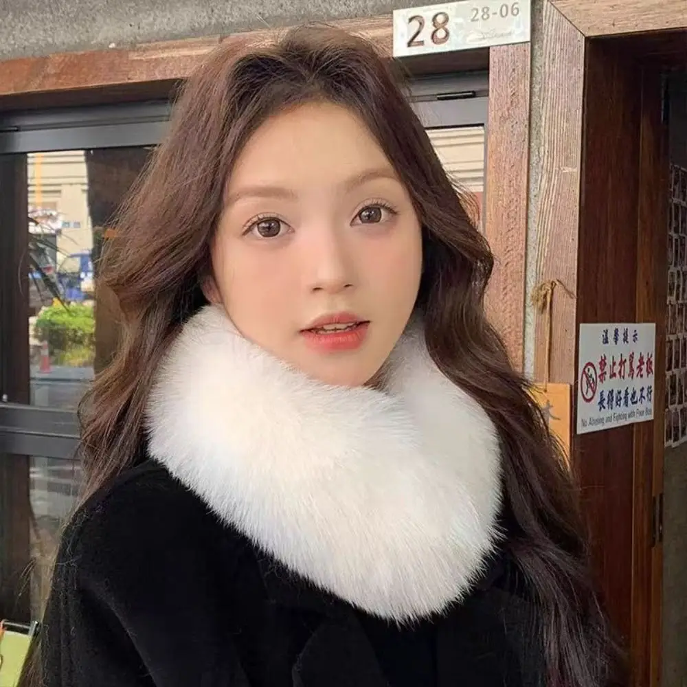 Double Sided Scarf Thick Warm Windproof Faux Fox Fur Neck Warmer Loop Circle Design Detachable Fur Collar Trim Coat Collar Decor