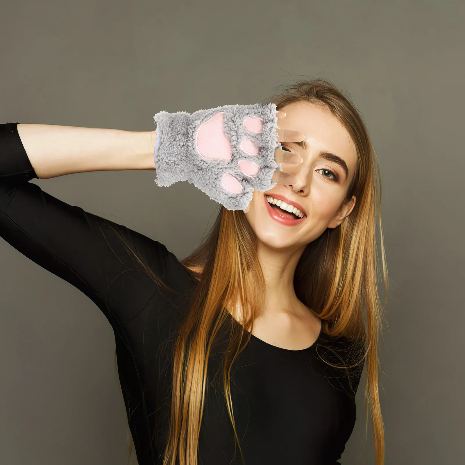 

2 пары теплых зимних перчаток с кошачьими лапками для женщин, полупальцевые перчатки для вождения, письма, активного отдыха, для девочек-подростков, для холодной погоды