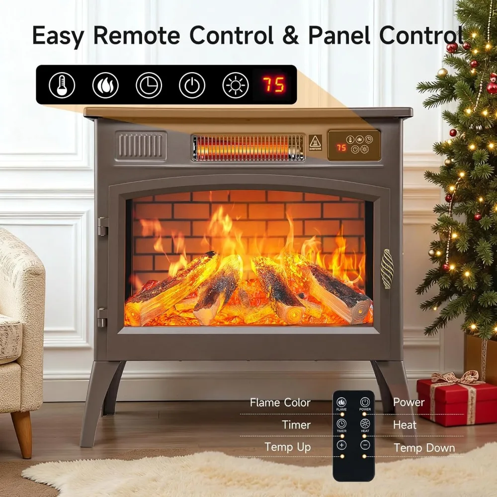 Отдельностоящий электрический каминный обогреватель 24 дюйма с 6 переменными реалистичными цветами пламени, каминная печь 1000 Вт/1500 Вт с перегревом Pr